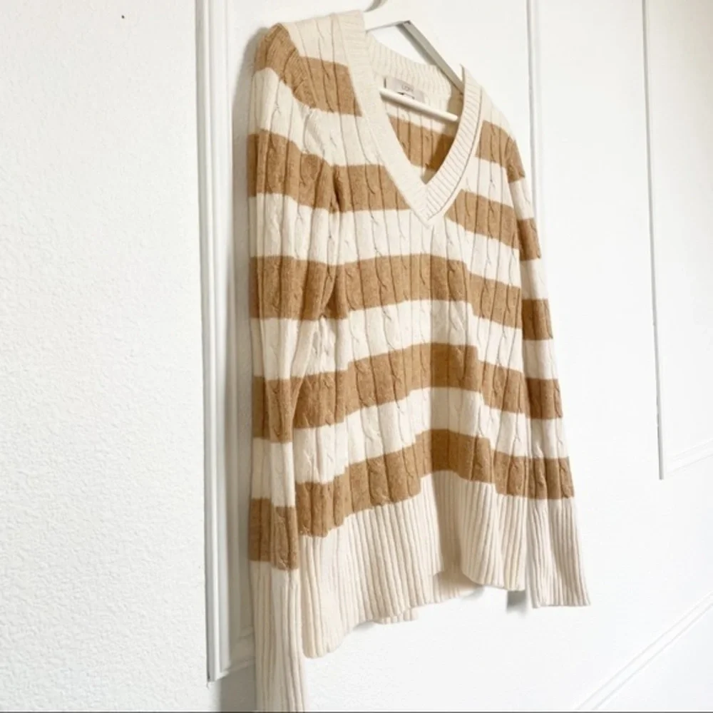 Ann Taylor Loft Rabit wool blend ribbed cable knit V neck sweater